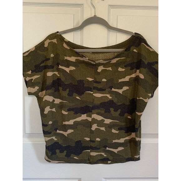Express Camouflage Print Waffle Knit Dolman Sleeve Top For Women - Picture 9 of 16